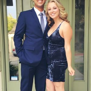 Beautiful blue velvet strappy-back dress